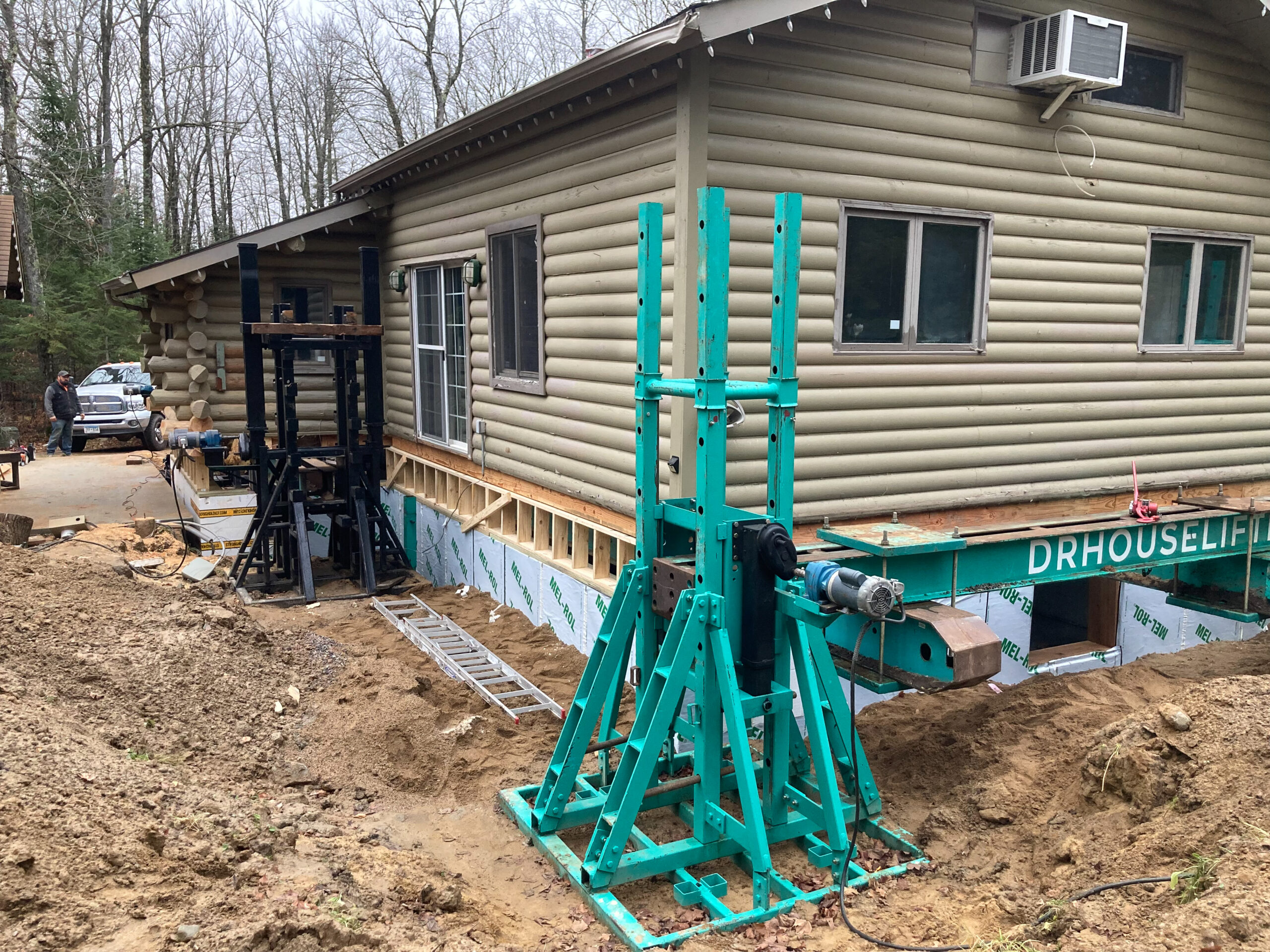 Foundation work underway during home elevation