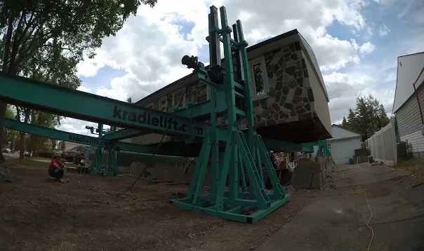 Manufactured home raised on temporary support
